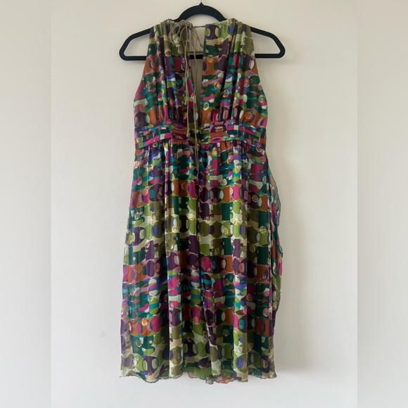 Nicole Miller Collection Multicolor Silk Blend Dress Halter Neck In Size 8 - Picture 7 of 13